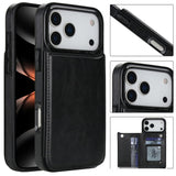 Crazy Horse Texture Double‑Button Card Holder Leather Case for iphone