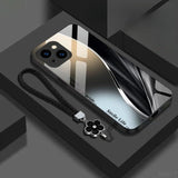 Full‑Cover Metal Paint Glass Case with Flower Lanyard for iphone