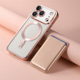 Transparent Electroplated Magnetic Detachable Card Holder Case for iphone