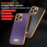 Luxury Plating Leather Carbon Fiber Texture Case with Alloy Len for iphone