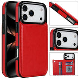 Crazy Horse Texture Double‑Button Card Holder Leather Case for iphone