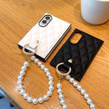 Quilted Leather Phone Case With Pearl Strap for Samsung Z Fold