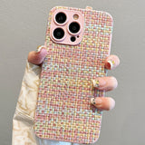 Elegant Color Woven Plaid Camellia Wrist Strap Case for iphone