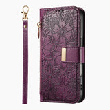 Leather Zipper Flip Case With Card Slots & Wrist Strap for iphone