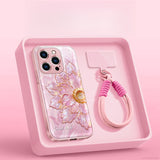 Yarn‑Texture Pink Floral Case with Lanyard for iphone