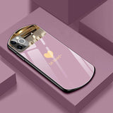 Oval Shield Half Mirror Heart Glass Case for iphone