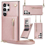 Leather Zipper Card Holder Crossbody Case for Samsung