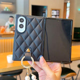 Quilted Leather Phone Case With Pearl Strap for Samsung Z Fold