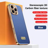 Luxury Plating Leather Carbon Fiber Texture Case with Alloy Len for iphone