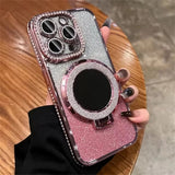 Magnetic Diamond Glitter Stand Mirror Case for iphone