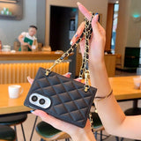 Quilted Leather Phone Case With Pearl Strap for Samsung Z Fold