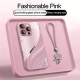 Metallic Paint Minimal Case with Flower Wrist Strap for iphone