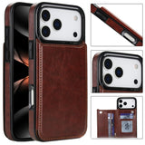 Crazy Horse Texture Double‑Button Card Holder Leather Case for iphone