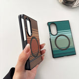 Contrast‑Color Weave Carbon‑Fiber Magnetic Case for Samsung Z Fold