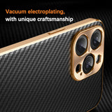 Luxury Plating Leather Carbon Fiber Texture Case with Alloy Len for iphone