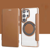 Transparent Electroplated Magnetic Leather Flip Case for Samsung