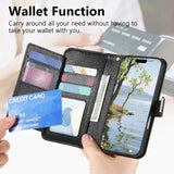 Leather Zipper Flip Case With Card Slots & Wrist Strap for iphone