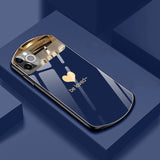 Oval Shield Half Mirror Heart Glass Case for iphone