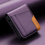 Color‑Block Splicing Leather Flip Wallet Case for Samsung Z Flip