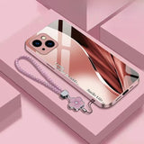 Full‑Cover Metal Paint Glass Case with Flower Lanyard for iphone