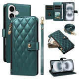 Plaid Zipper Wallet Leather Case with Hand & Crossbody Strap for iphone