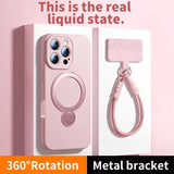 Magnetic Bracket Liquid Silicone Case With Hanging Rope for iphone