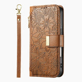 Leather Zipper Flip Case With Card Slots & Wrist Strap for iphone