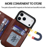 Crazy Horse Texture Double‑Button Card Holder Leather Case for iphone