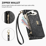Leather Zipper Flip Case With Card Slots & Wrist Strap for iphone