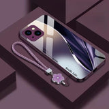 Full‑Cover Metal Paint Glass Case with Flower Lanyard for iphone