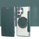 Transparent Electroplated Magnetic Leather Flip Case for Samsung