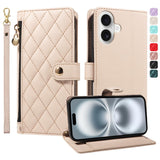 Plaid Zipper Wallet Leather Case with Hand & Crossbody Strap for iphone