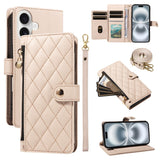 Plaid Zipper Wallet Leather Case with Hand & Crossbody Strap for iphone