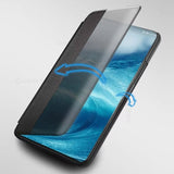 Leather Flip Clear Windows Protective Cover Phone Case for Samsung