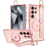 Magnetic Electroplated Heart Wrist Strap Case for Samsung