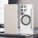 Transparent Electroplated Magnetic Leather Flip Case for Samsung