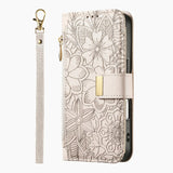 Leather Zipper Flip Case With Card Slots & Wrist Strap for iphone