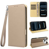 Color Contrast Lychee Grain Magnetic Wallet Case with Lanyard for iphone