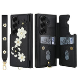 Shockproof Flower Case with Card Holder & Lanyard for Samsung Z Fold