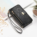 Leather Zipper Flip Case With Card Slots & Wrist Strap for iphone