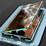 Double Sided Tempered Glass Metal Magnetic Case with Bottom Lock Catch for Samsung