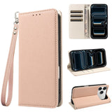 Color Contrast Lychee Grain Magnetic Wallet Case with Lanyard for iphone