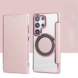 Transparent Electroplated Magnetic Leather Flip Case for Samsung