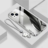 Full‑Cover Metal Paint Glass Case with Flower Lanyard for iphone