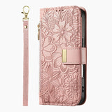 Leather Zipper Flip Case With Card Slots & Wrist Strap for iphone