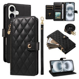 Plaid Zipper Wallet Leather Case with Hand & Crossbody Strap for iphone