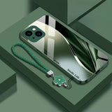 Full‑Cover Metal Paint Glass Case with Flower Lanyard for iphone