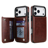 Crazy Horse Texture Double‑Button Card Holder Leather Case for iphone