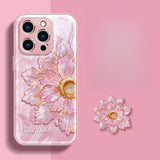 Yarn‑Texture Pink Floral Case with Lanyard for iphone