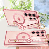 Magnetic Electroplated Heart Wrist Strap Case for Samsung